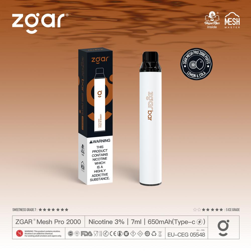 Zgar Pen يمكن التخلص منه Vape Wholesale 2000 Puffs