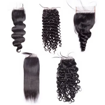 Sunlight human hair Deep Curly free part 4*4 lace closure  and  middle/three part kinky curly silk base closure HD