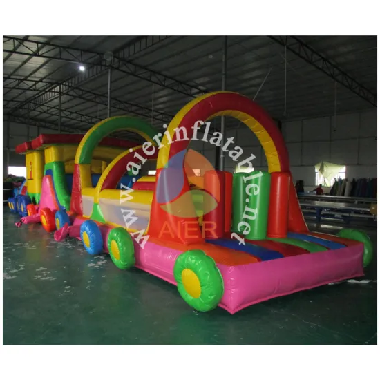 2016 Aier PCV tarpaulin train shape inflatable obstacle course for sale