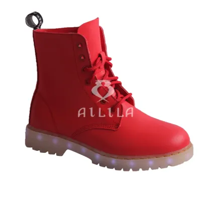 Lace-up LED sole PU middle boots