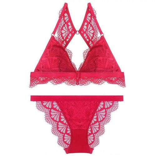 Set bikini bralette in pizzo senza fili con clip frontale in stock