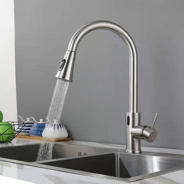 Keluli tahan karat tarik ke bawah keran dapur sensor automatik