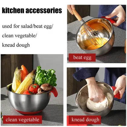 KitchenAid Stainless Steel Salad Mixing Bowl Set with Lid and Handle - Customizable Sizes for Dinnerware