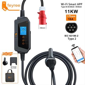 Feyree Type2 Cable Portable 11KW EV Charger med Wi-Fi App Control