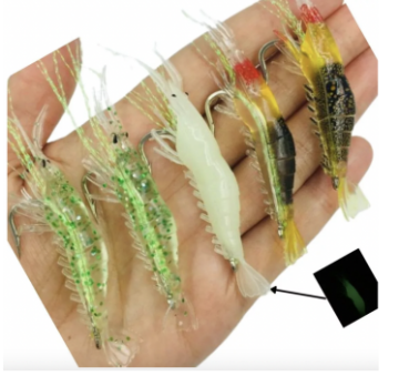 Wholesale 8cm Luminous Saltwater Fishing Lures Shrimp Baits Set - 5pcs/bag with Hooks