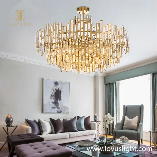 Villa light luxury custom crystal chandelier golden yellow living room dining room decoration chandelier
