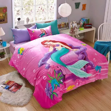 Disney Cartoon Bedding Sets Little Mermaid Ariel Pink for Childrens Girls Bedroom Decor Cotton Duvet Cover Set Queen Twin