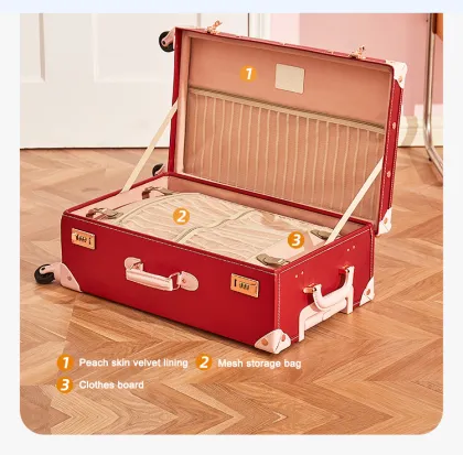Retro Red Trolley Case for Bride Dowry with Password Lock