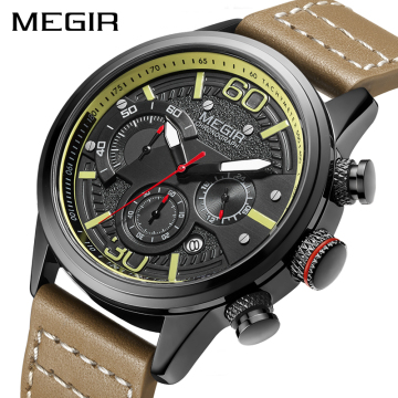 Megir 2110 Men's Leather Strap Sports Chronograph Quartz Watch