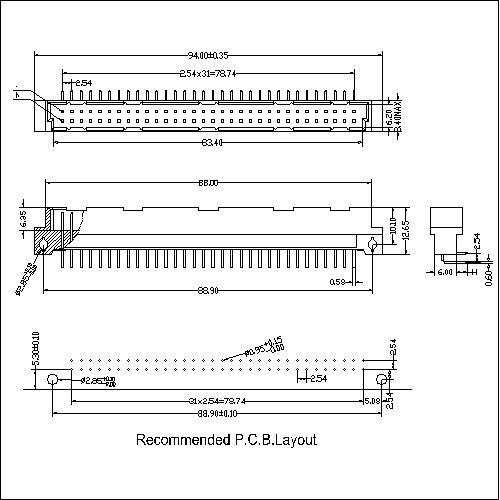 DMR-XX-XXX-201 DIN41612 Right Angle Plug Type B Connectors 64 Positions