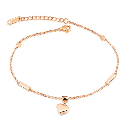 14k stainless steel rose gold heart anklet