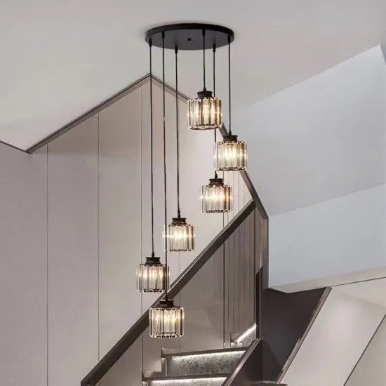 Modern Minimalist Luxury Villa Staircase Rotating Crystal Chandelier