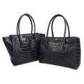 Croc-embossed cowhide Square Tote Bag Black Bag