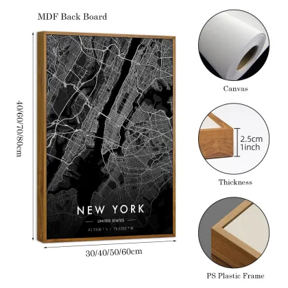 Modern Dark New York City Map Canvas Print