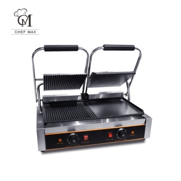 Commercial Electric Cast Iron Plate Grill - 3.6KW Double Pressure Stainless Steel Sandwich Panini Griddle
