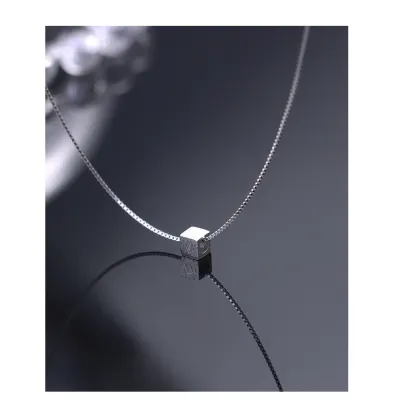 S925 Sterling Silver Small Cube Simple Clavicle Chain