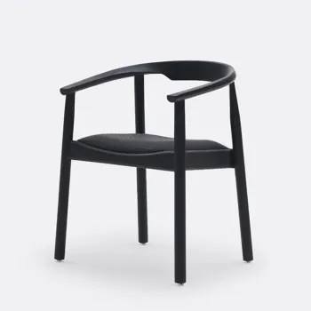 Italian Luxury Curved Leather Dining Chair - Oak Wood Black Upholstered Genuine Leather