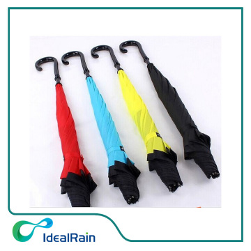 Parapluie renversé classique avec poignée en J, double couche parapluie à l'envers