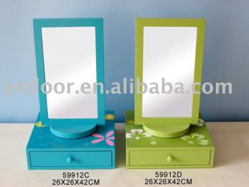 Rotatable wooden mirror. wood art mirror. wooden style mirror with a drawer