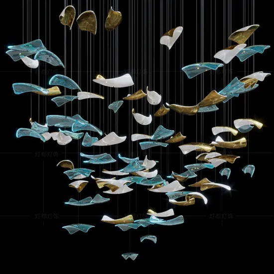 Contemporary Modern Luxury Large Indoor Maple Leaf LED Glass Chandeliers