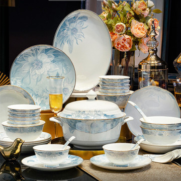 Nordic Elegant Gold Rim Bone China Plates and Soup Bowls Set for Kitchen & Tableware Gifts