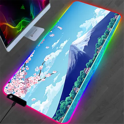 Large Cherry Blossom Design RGB Illuminated Gaming Mouse Pad and Keyboard Mat