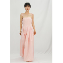 French Pink Suspender Waist Cinching Backless Long Skirt