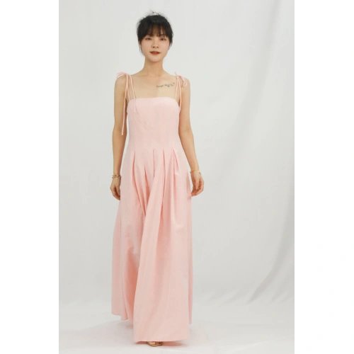 Kinds of French Pink Suspender Waist Cinching Backless Long Skirt,  Wholesale French Pink Suspender Waist Cinching Backless Long Skirt