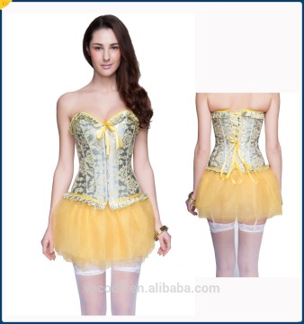 new style Satin Shiny Silky Lace Jacquard Ruffle Corset