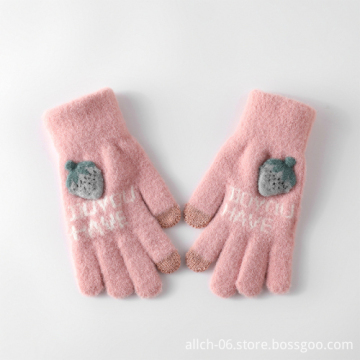 ALLCH Autumn Winter Thickened Touch Screen Chrysanthemum Embroidery Warm Gloves