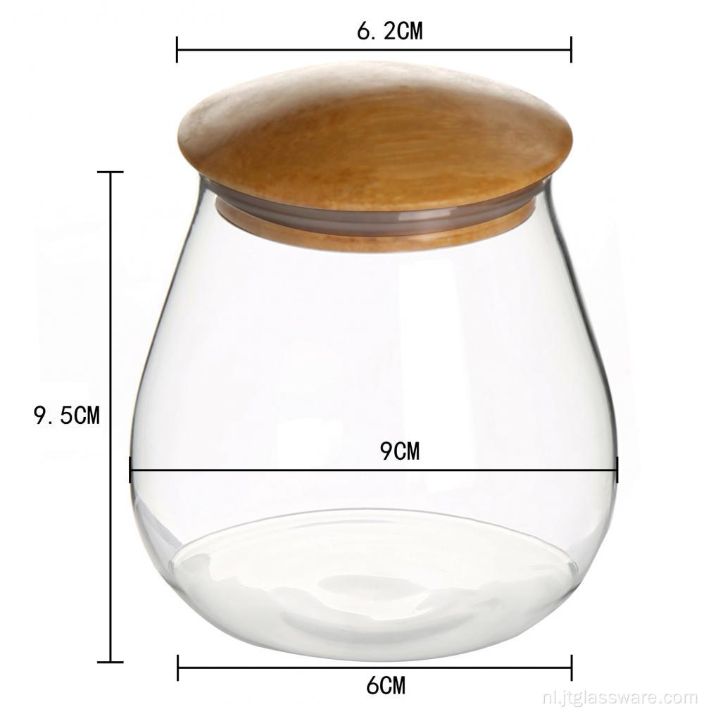 Glazen cilinder luchtdichte container met houten deksel