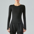 Black Nylon Sports Long Round Neck Riding Shirt