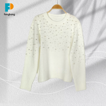 Luxury-Lite Glittering Diamond Off-White Knitted Top