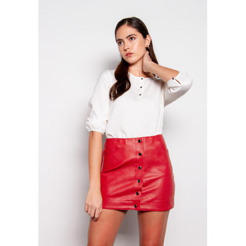 2020 New Fashion Red Ladies Pu Leather Skirt