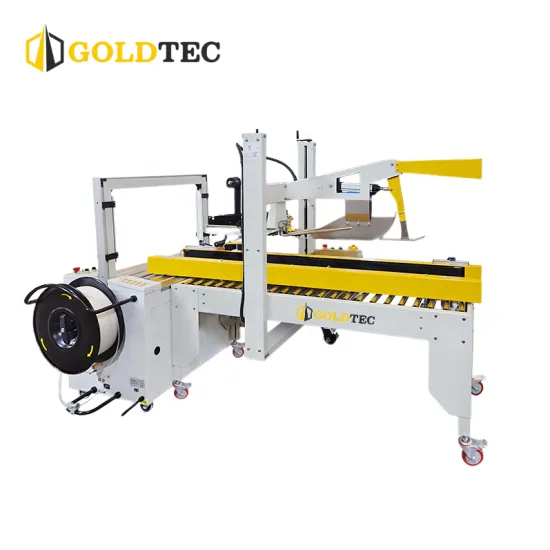 Automatic Flaps Folding Carton Sealing Machine GTF-AT5050 with Automatic Strapping Machine GT-101A