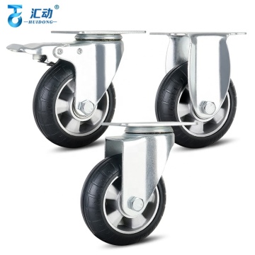 4 Inch Medium Aluminum Core Industrial Elastic Rubber Threaded Screw Stem Swivel Caster with Universal Brake Wheel - Flat Trolley