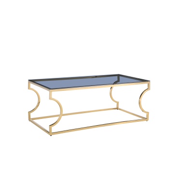 Mesa de centro de vidrio con estructura galvanizada en oro