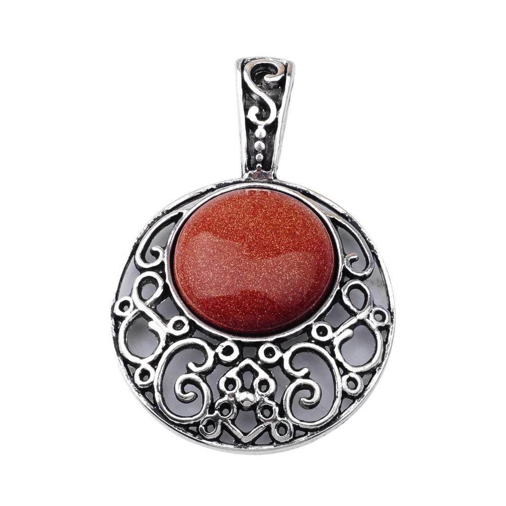 GoldStone 20MM Cabochon Alloy Gemstone Pendant