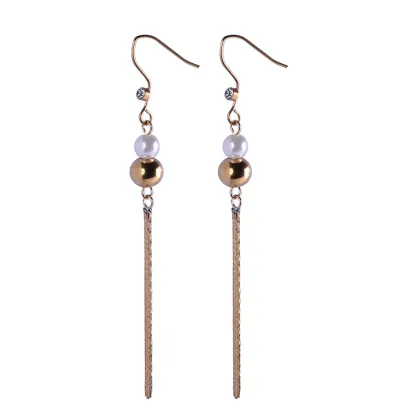 Chinese wholesale fashion design pearl tassel long chain earrings