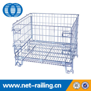 Industrial stackable collapsible wire mesh container with wheels