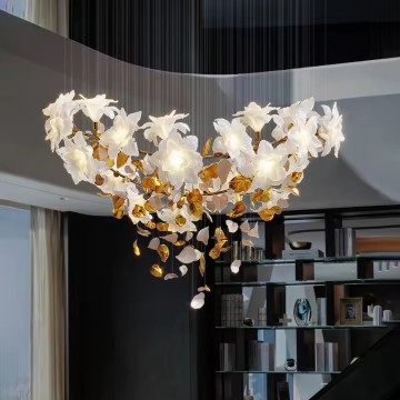 Modern Nordic LED Flower Glass Chandelier for Large Hotel Lobbies and Restaurants