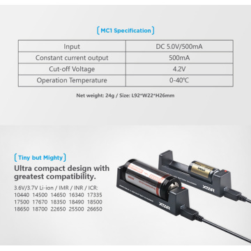 2017 HOT Sale Xtar Mc1 Battery Charger
