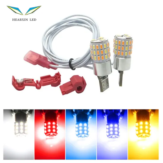 Dual Color LED Side Light DRL Turn Signal Bulbs for Motorcycle T10 3014 54 SMD W5W White and Amber
