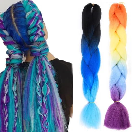 Wholesale 24 Inch Long Ombre Blue Purple PROTECTIVE STYLE LIGHTWEIGHT Jumbo Braids Hair Easy Braiding Synthetic Hair Extensions