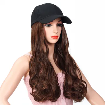 Long Wavy Synthetic Baseball Hat Hair Wig Natural Black Wigs Naturally Connect Synthetic Hat Wig Adjustable For Women Girls