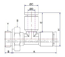 SS316 pneumatic push in fittings, Run Tee, BSPT thread