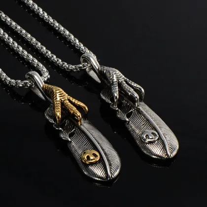 Animal Design Eagle Claw Feather Pendant Necklace