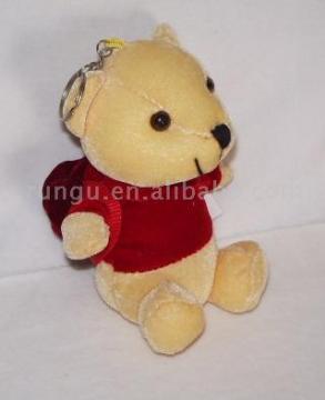 plush bear with dark red T-shirt
