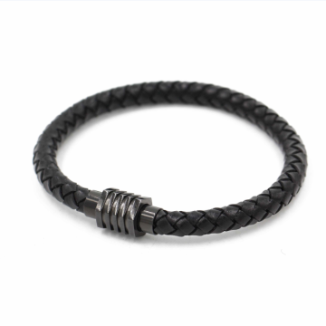 leather bracelet customized 2018 high quality stainless steel genuine leather cord mens bracelet