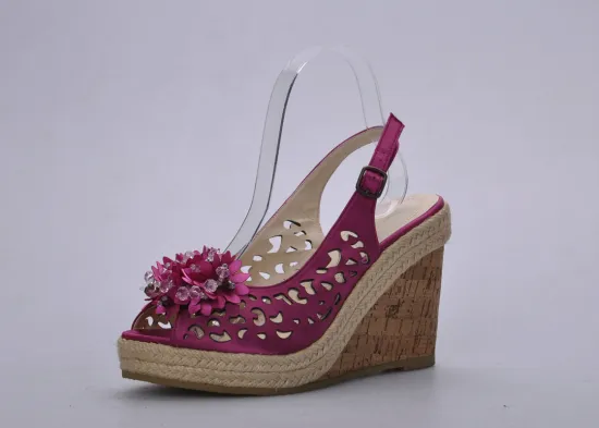Custom Red Hollow Out Satin Ladies Wedge Sandals With Platform